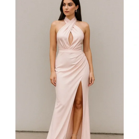 ELLIATT Blush Pink Cross Front Satin Maxi Gown Medium NWT - Picture 2 of 16